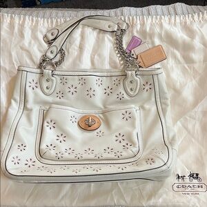 Coach Cream and Pink Floral Shoulder Bag